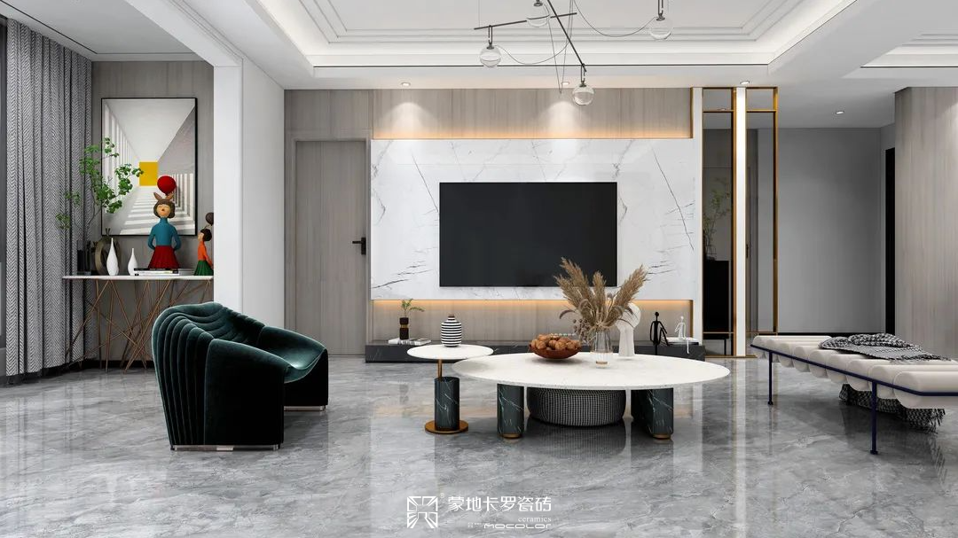 蒙地卡羅陶瓷巖板客廳效果圖