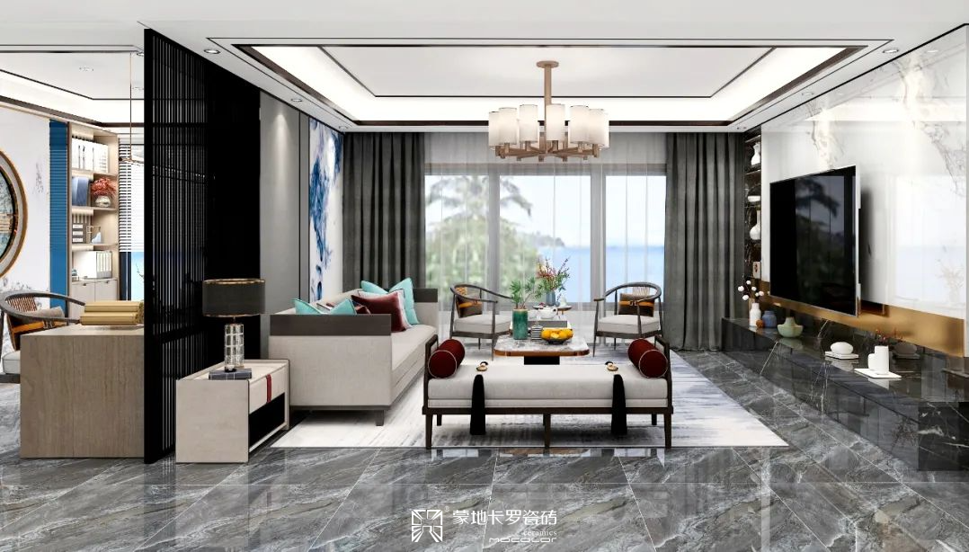  蒙地卡羅瓷磚中式風格客廳裝修效果圖