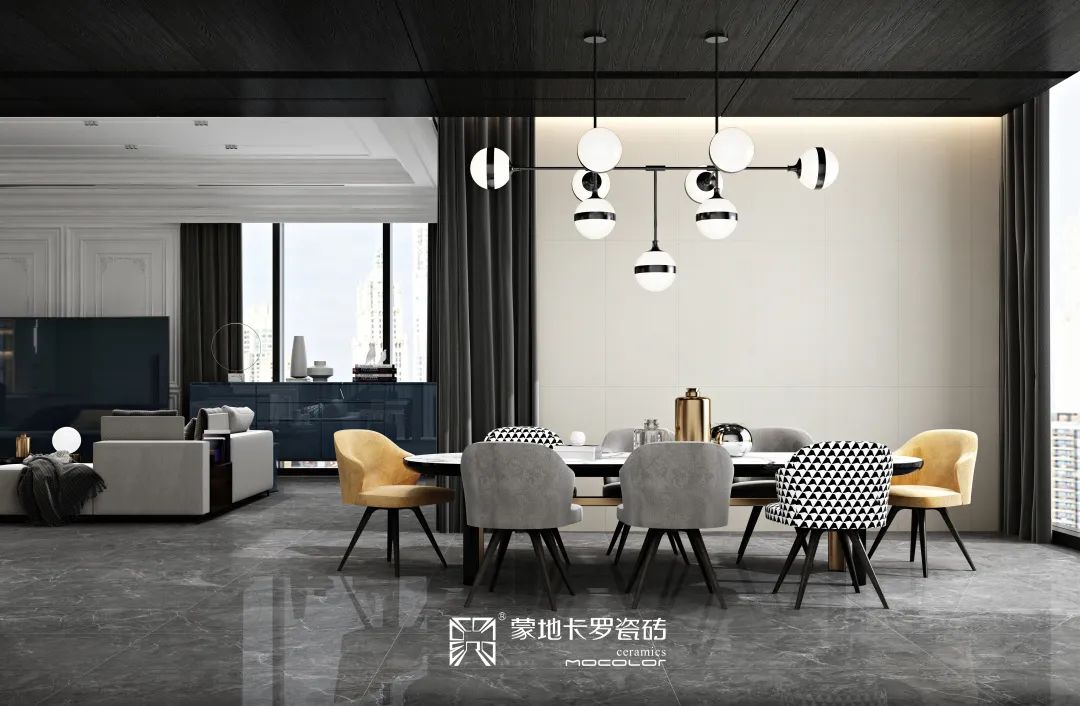 蒙地卡羅純色瓷磚客廳空間效果圖