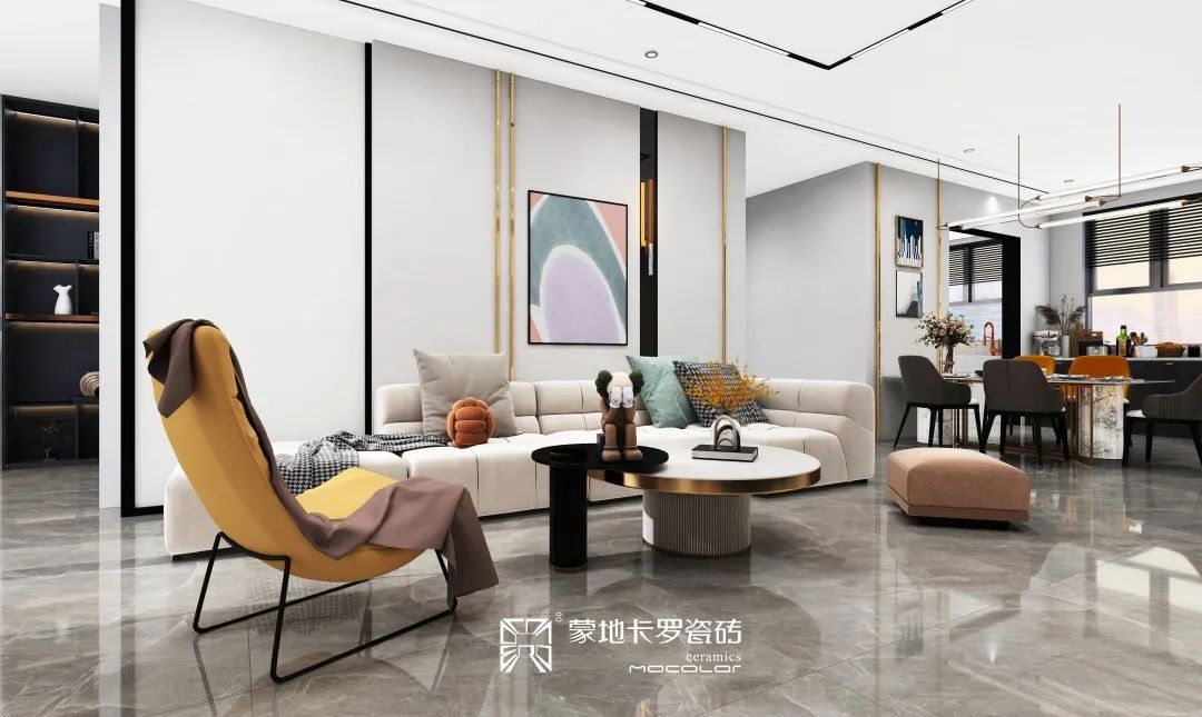  純色瓷磚客廳裝修效果圖